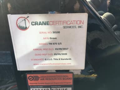 Grove All Terrain Crane Tm875 210046